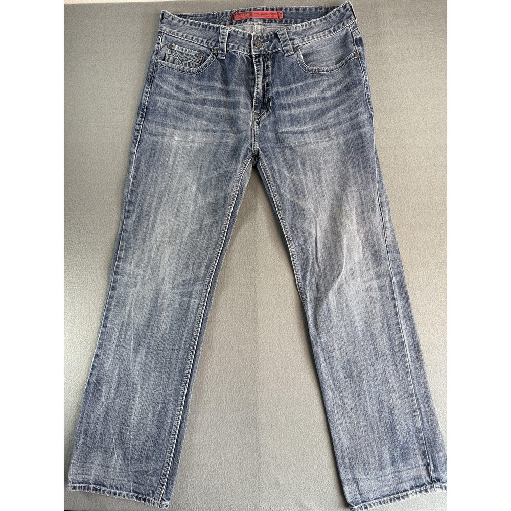 Rock & Roll Cowboy Double Barrel Straight Jeans Mens 36x34 Med Wash Blue Denim
